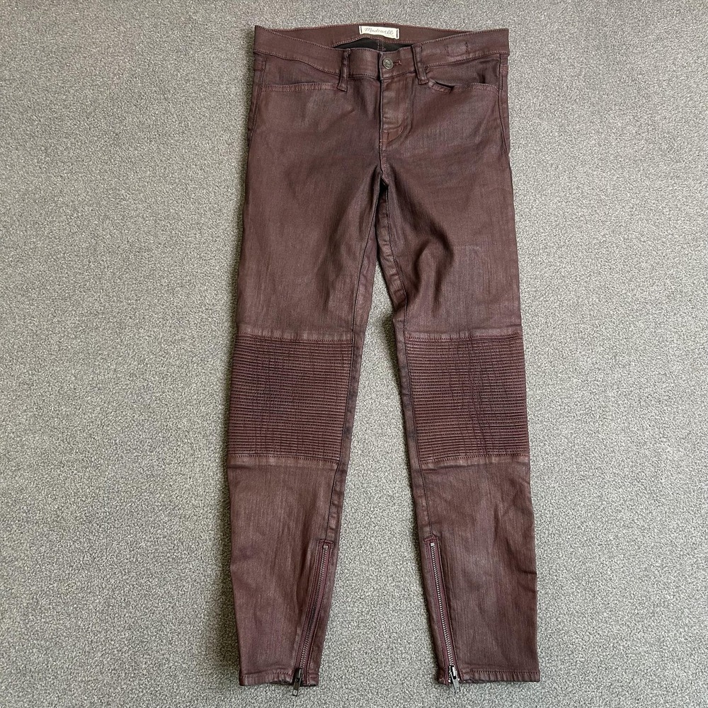 Madewell Skinny Skinny Jeans Womens 28 Red Coated Moto Ankle Zip Stretch Denim